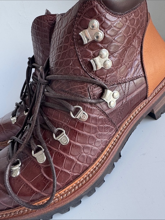 Caporicci genuine alligator Brown Leather Lace-Up Hiking Boots main image 12
